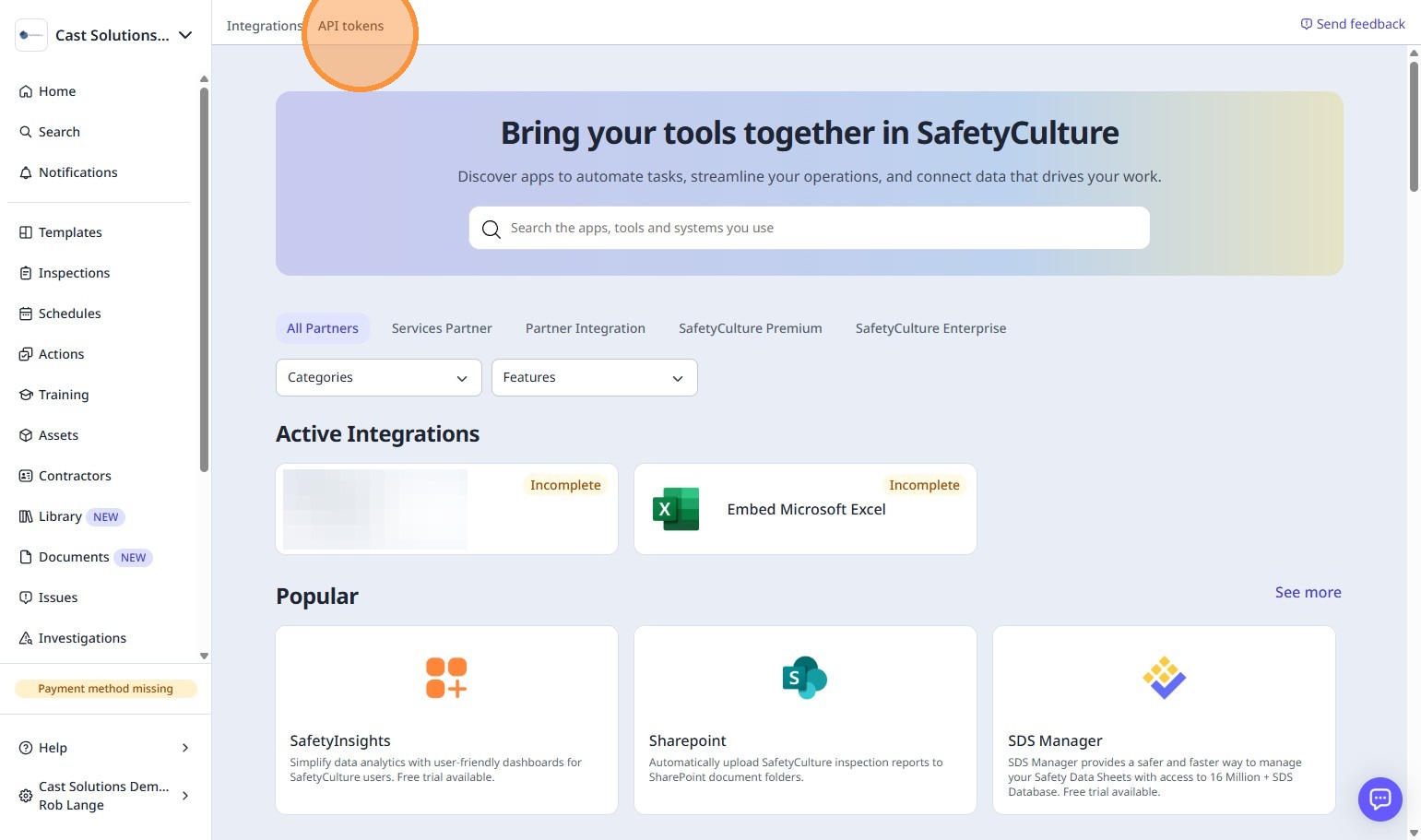 Screenshot of SafetyCulture Integrations interface