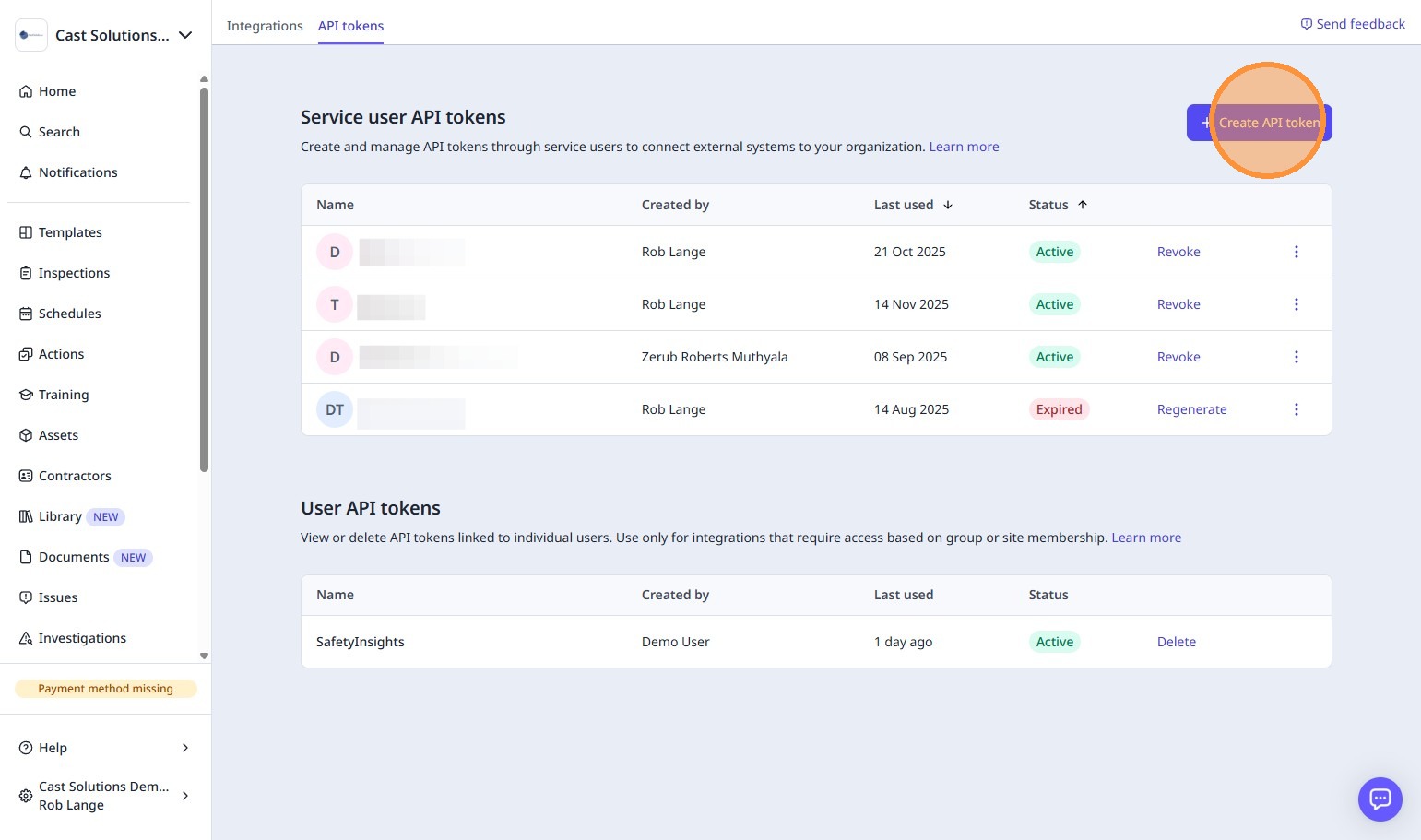 Screenshot of SafetyCulture API key interface